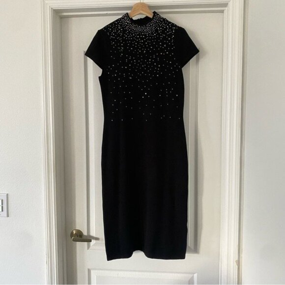 ELIZA J NEW Holiday Rhinestone Embellished Stretch Crepe Dress Sz Large Evening - Picture 2 of 8